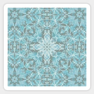 Soft Teal Blue & Grey hand drawn floral pattern Sticker